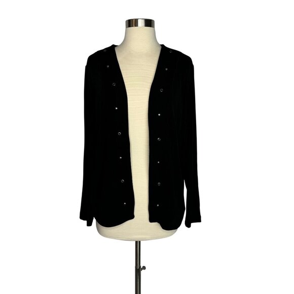 Vintage Chicos Travelers Black Slinky Cardigan With Silver Stud Accents Size 2 - Picture 1 of 9